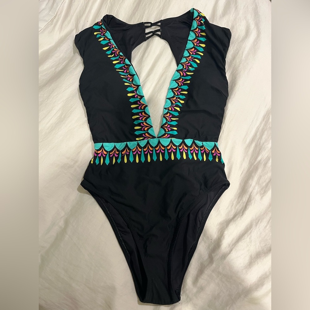 Trina Turk Black and Teal One Piece Swimsuit